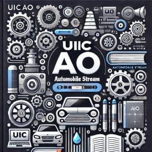 Professional and modern course cover for UIIC AO Automobile Stream preparation. Featuring automobile-related elements such as gears and engines, combined with academic icons. The text 'UIIC AO - Automobile Stream' is prominently centered, making the design sleek and visually appealing for exam candidates